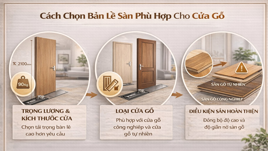 Cách chọn bản lề sàn phù hợp cho cửa gỗ