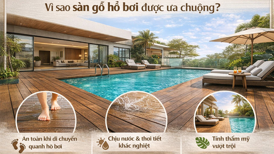 Vì sao sàn gỗ hồ bơi được ưa chuộng