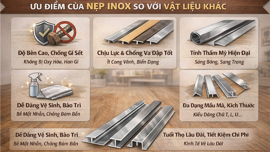 Ưu điểm của nẹp inox so với vật liệu khác
