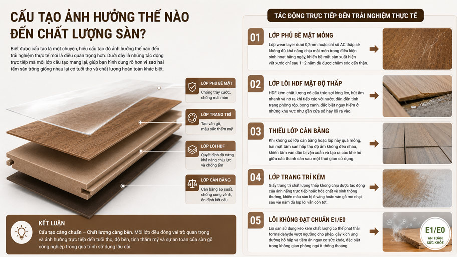 Ảnh hưởng của các lớp sàn gỗ công nghiệp