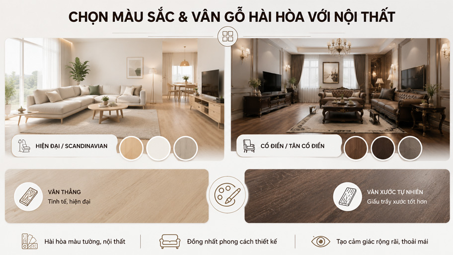Chọn màu sắc vân gỗ hài hòa với nội thất