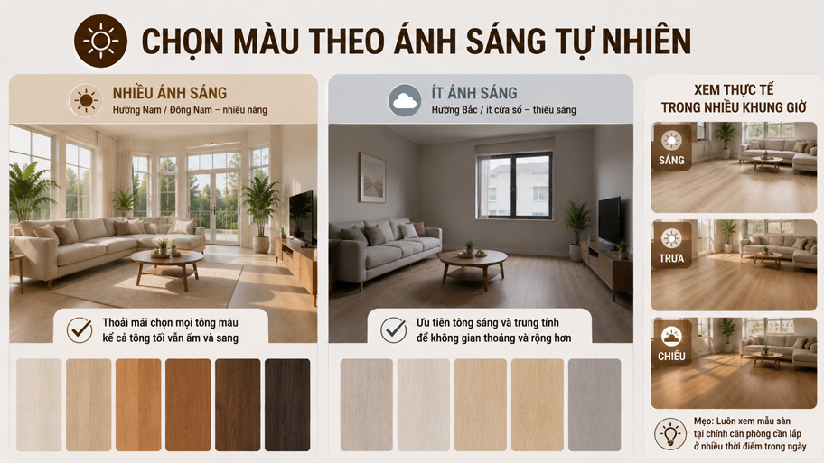 Chọn màu sàn gỗ công nghiệp theo ánh sáng tự nhiên