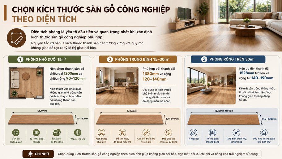 Chọn sàn gỗ công nghiệp theo kích thước