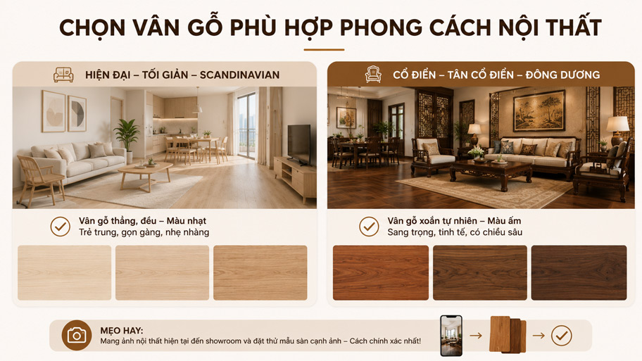 Chọn vân gỗ phù hợp phong cách nội thất