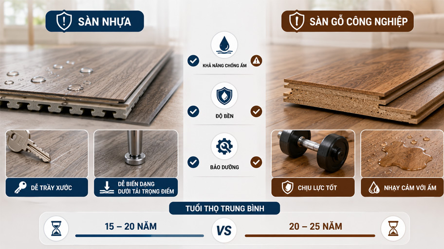 Độ bền và tuổi thọ của sàn nhựa và sàn gỗ