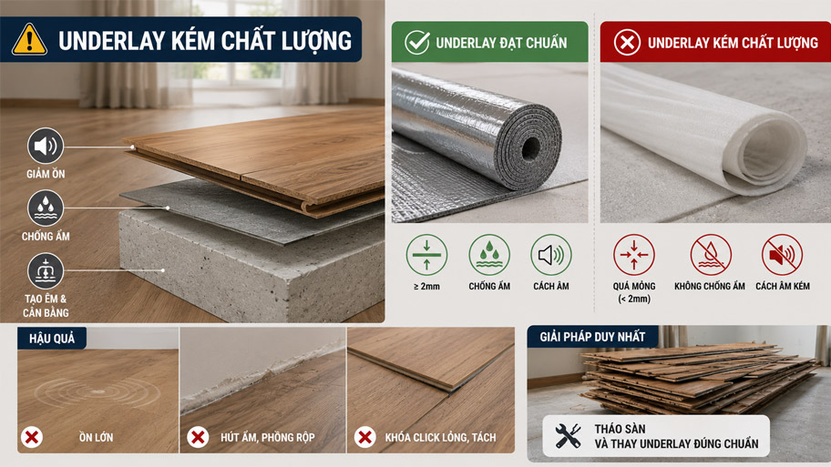 Không trải underlay khi thi công sàn gỗ