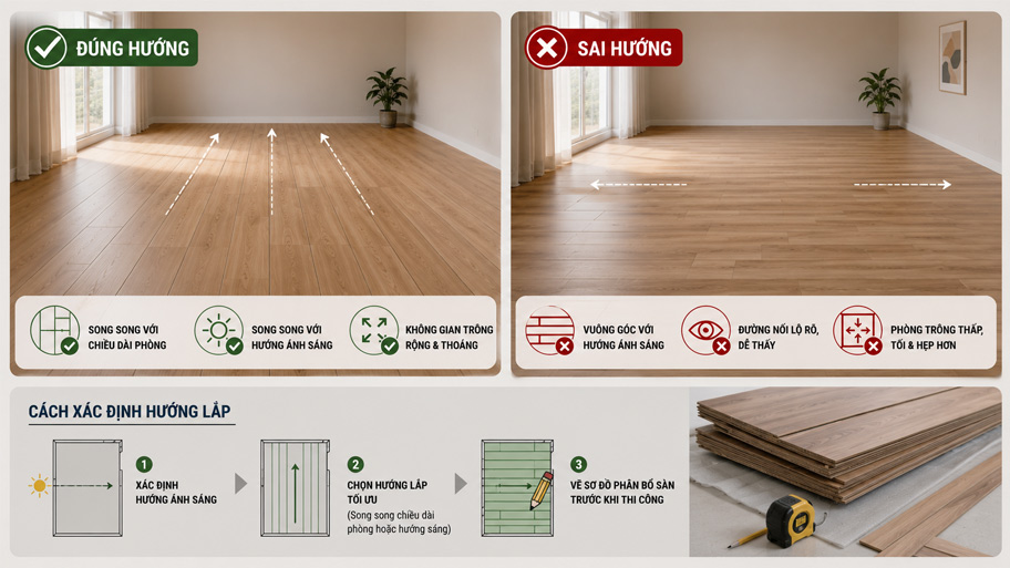 Lắp sàn sai hướng khi thi công sàn gỗ