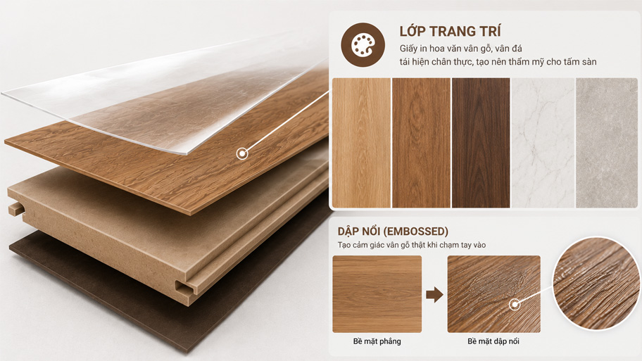 Lớp trang trí của sàn gỗ công nghiệp