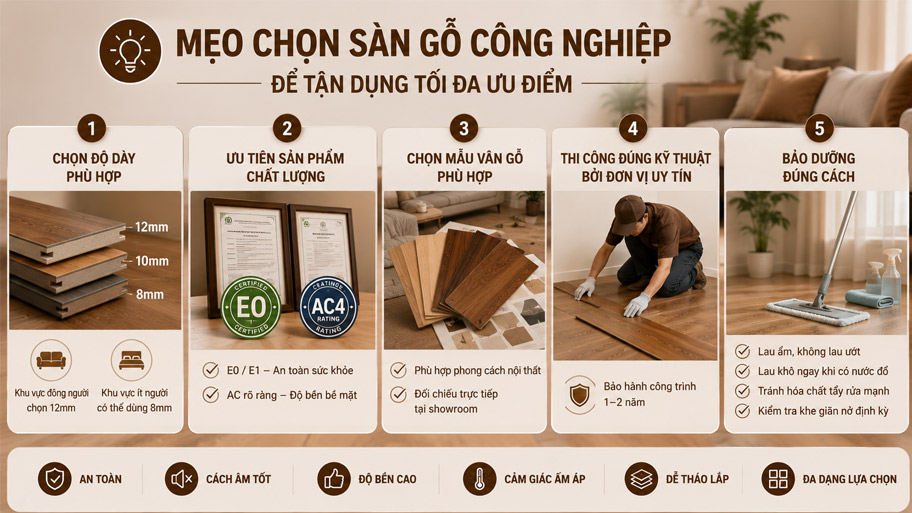 Mẹo chọn sàn gỗ công nghiệp để tận dụng tối đa ưu điểm