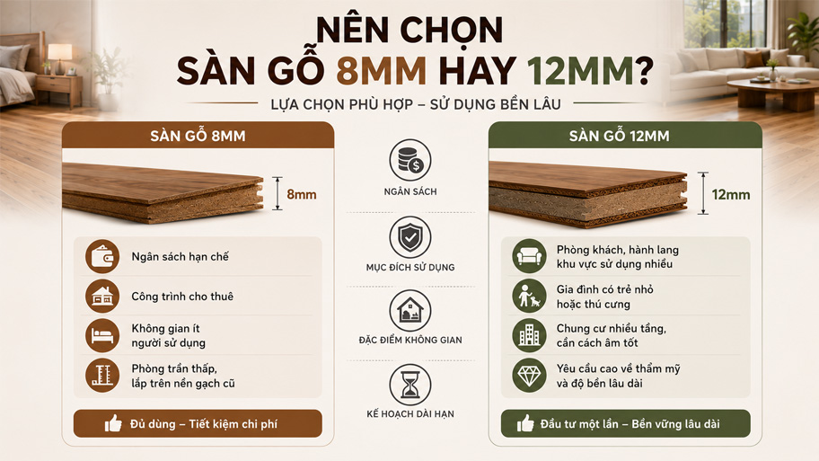 Nên chọn sàn gỗ 8mm hay 12mm