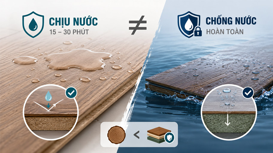 Sàn gỗ công nghiệp có thực sự chịu nước không
