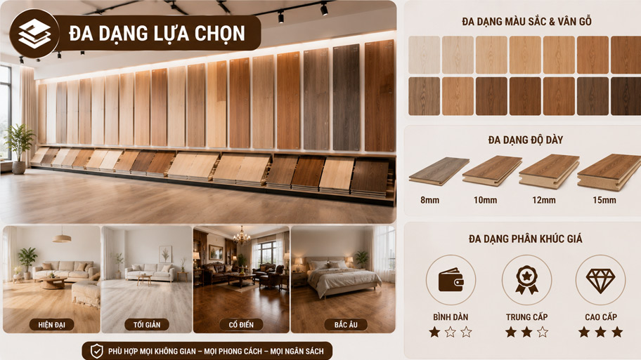 Sàn gỗ công nghiệp đa dạng lựa chọn