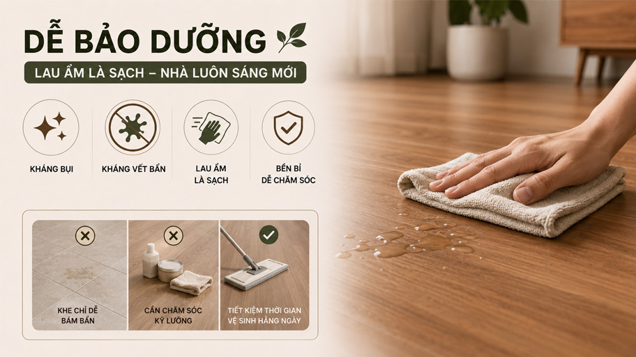Sàn gỗ công nghiệp khá dễ bảo dưỡng