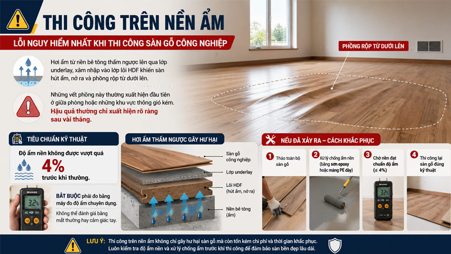 Thi công sàn gỗ công nghiệp trên nền ẩm